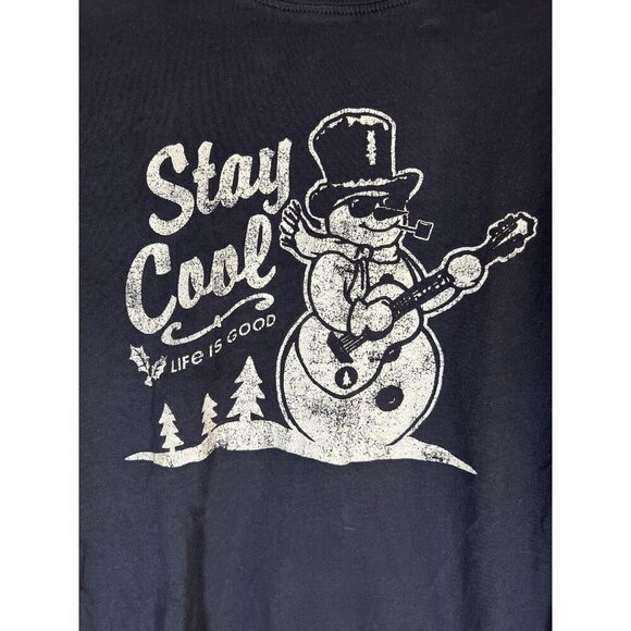 Life is Good black LS tshirt distressed snowman "stay cool" graphic Holiday sz M - Picture 3 of 6